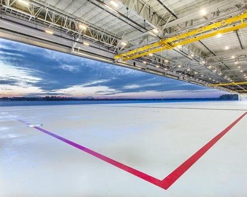 MV-22 Hangar interior with open, expansive white floor